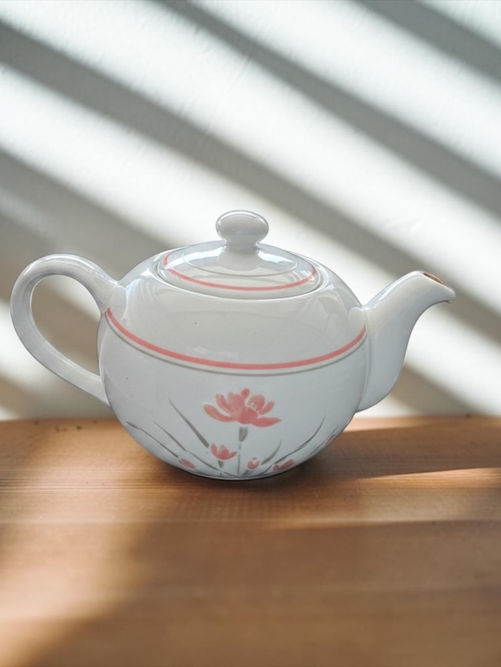 Mid-Century Ceramic Teapot with Pink Floral Motif